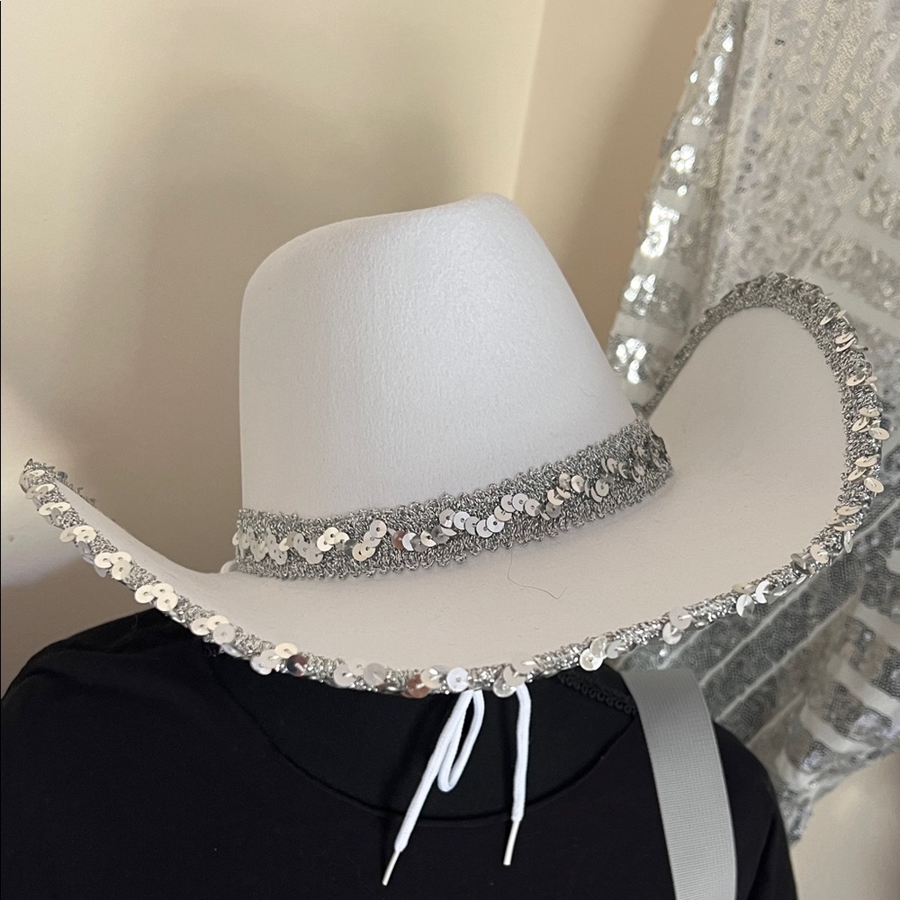 Elegant White Sequin-Trimmed Hat